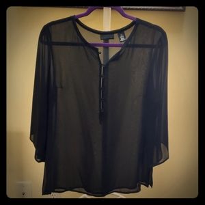 Apostrophe Black 3/4 Sleeve Sheer Blouse